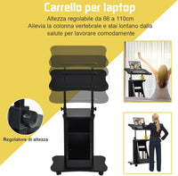 Carrello Porta Computer, Altezza Regolabile, Postazione da Lavoro con Ruote, carretto Porta Computer e Scrivania con Superficie Girevole,Ideale per Casa e Ufficio