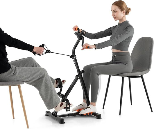 Cyclette a Pedali, Macchina per il Fitness per Mani, Braccia, Gambe e Ginocchia con Massaggio e Monitor LCD, Altezza e Lunghezza Regolabili