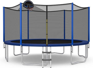 Tappeto Elastico per Bambini ed Adulti Ø 366 cm Certificato GS, Trampolino Bambini da Esterno e Interno con Rete, 72 Molle, Canestro, Scala a 3 Gradini, Pompa e Palla, Portata 180kg