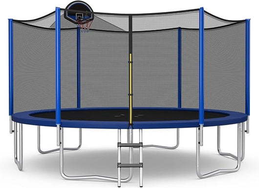 Tappeto Elastico per Bambini ed Adulti Ø 366 cm Certificato GS, Trampolino Bambini da Esterno e Interno con Rete, 72 Molle, Canestro, Scala a 3 Gradini, Pompa e Palla, Portata 180kg