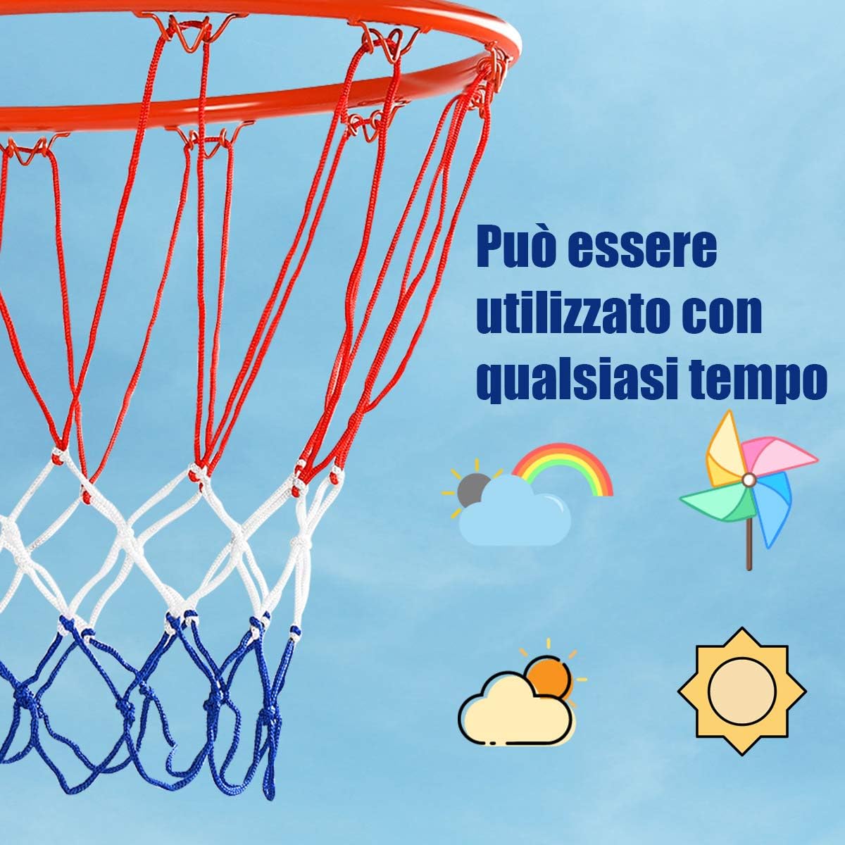 Canestro da Basket, con Anello e Rete, per Bambini e Adulti, da Muro e Tabellone, in Metallo, 46x46CM