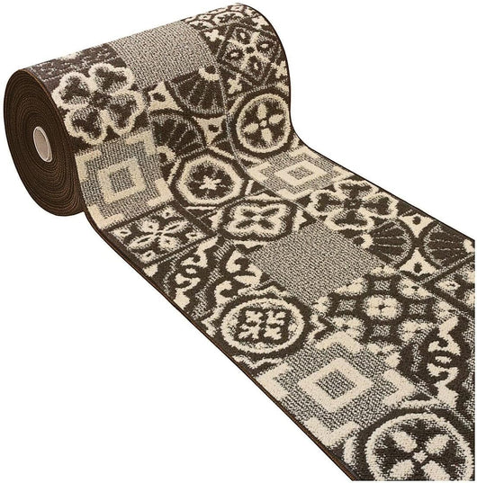 Tappeto Cucina 3D Passatoia Antiscivolo Piastrella Maiolica Marrone 57x270 cm