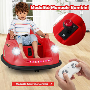 12V Auto Elettrica per Bambini con Telecomando, Autoscontro Elettrico con Luci LED Musica e Rotazione a 360°, Macchina Cavalcabile per Bambini 2-5 Anni (Rosso)