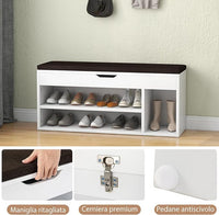 Scarpiera Panca con Cuscino, Scarpiera da Ingresso Salvaspazio, Panca Contenitore per Ingresso Corridoio, 104x30x48 cm, Carico 150 kg (Bianco)