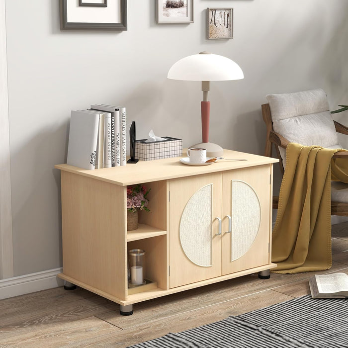 Mobile per Lettiera per Gattini e Gatti Adulti, Casetta per Gatti con Porte Sisal per Graffi, Piedini Metallici Regolabili e Spazio di Stoccaggio, Tavolino Moderno e Versatile per Soggiorno