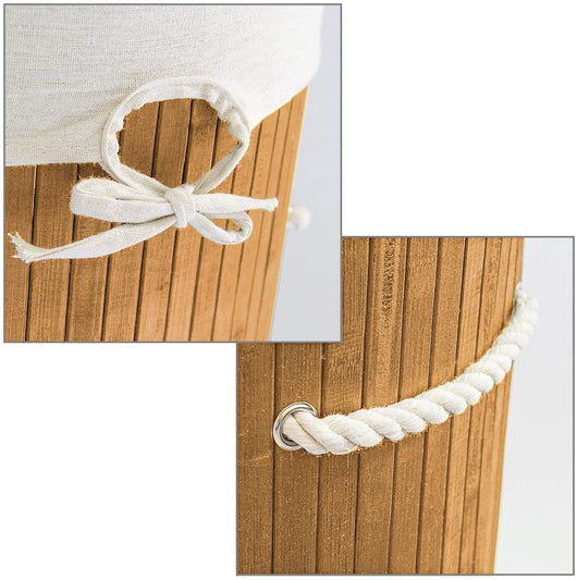 Cesto portabiancheria pieghevole pieghevole con sacco in cotone 80 litri rotondo bambù natura 13_0001906_6