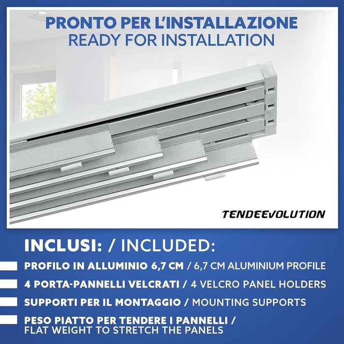 Bastone per Tende A Pannello Comando Manuale, Binario a 4 vie con portapannelli da 80 CM, Attacco Soffitto Lunghezza 300 CM
