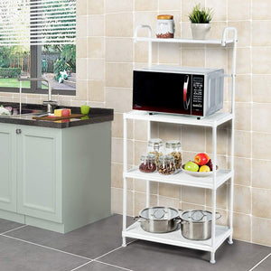Microonde Scaffale da Cucina per Microonde in Metallo a 4 Ripiani, Carrello per Microonde Scaffalatura Organizzatore Portaoggetti, 60 x 34,5 x 136 cm (Bianco)