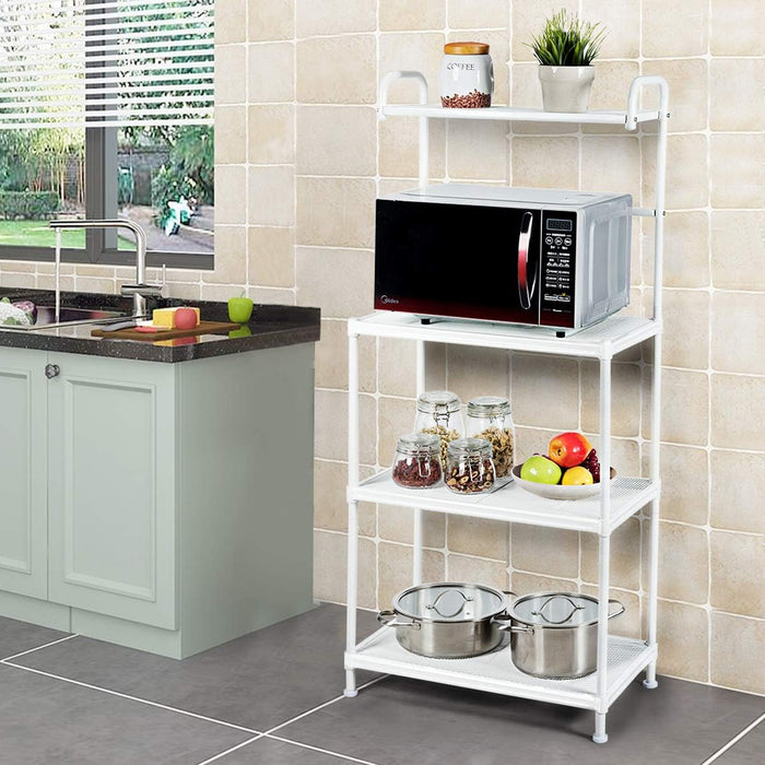 Microonde Scaffale da Cucina per Microonde in Metallo a 4 Ripiani, Carrello per Microonde Scaffalatura Organizzatore Portaoggetti, 60 x 34,5 x 136 cm (Bianco)