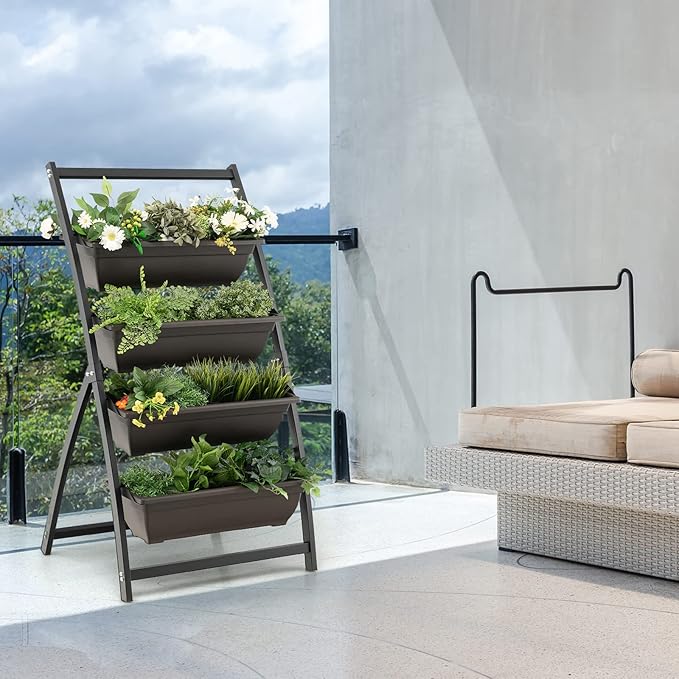 Letto da Giardino Rialzato Verticale, Fioriera Elevata a 4 Livelli con Fori di Drenaggio, Fioriera Autoportante per Interni ed Esterni per Verdure, Erbe e Fiori (66 cm x 50,5 cm x 124 cm)