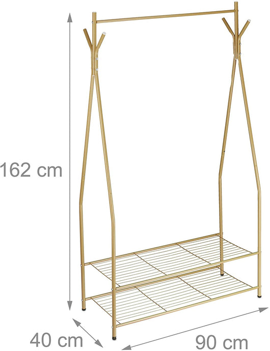 Appendiabiti asta appendiabiti portaoggetti 2 scomparti portascarpe stivali 162 cm in metallo marrone 13_0002133
