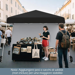Gazebo Pop-up da Esterno 3 x 3 m, Gezebo Pieghevole con 1 Parete Laterale, Zaino Portatile e 4 Picchetti, Tendone Impermeabile e Resistente per Campeggio e Feste (Nero)
