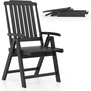 Sedia Esterno Pieghevole, Sedia Ergonomica in HDPE con Braccioli, Schienale Curvo e Seduta a Doghe, Poltrona Pranzo per Giardino Balcone Patio, Portata 150 kg (Nero)
