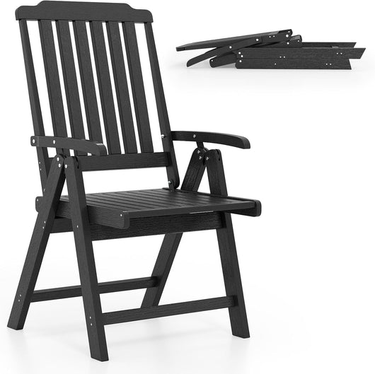 Sedia Esterno Pieghevole, Sedia Ergonomica in HDPE con Braccioli, Schienale Curvo e Seduta a Doghe, Poltrona Pranzo per Giardino Balcone Patio, Portata 150 kg (Nero)