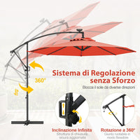 Ombrellone da Giardino ∅300 cm con 32 Luci LED, Ombrellone Prendisole con Rotazione di 360°, Inclinazione Regolabile, 8 Stecche, Manovella, per Giardino Piscina Cortile (Arancione)