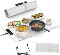 Tappetino Riscaldante per Alimenti, Scaldavivande Elettrico Arrotolabile in Silicone, con Tempo e Temperature Regolabili, Cinturino Autobloccante, per Scongelamento (60 x 38cm,Bianco)