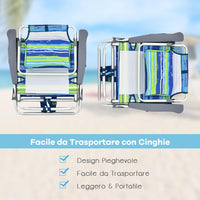 Set di Sedie da Spiaggia e Tavolino, Sedie da Esterno Reclinabili con Tavolino da Campeggio, Set di Tavolino in Alluminio e 2 Sedie Pieghevoli da Spiaggia a 5 Posizioni (Blu+Verde)