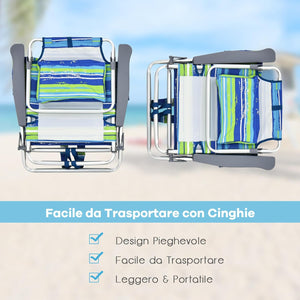 Set di Sedie da Spiaggia e Tavolino, Sedie da Esterno Reclinabili con Tavolino da Campeggio, Set di Tavolino in Alluminio e 2 Sedie Pieghevoli da Spiaggia a 5 Posizioni (Blu+Verde)