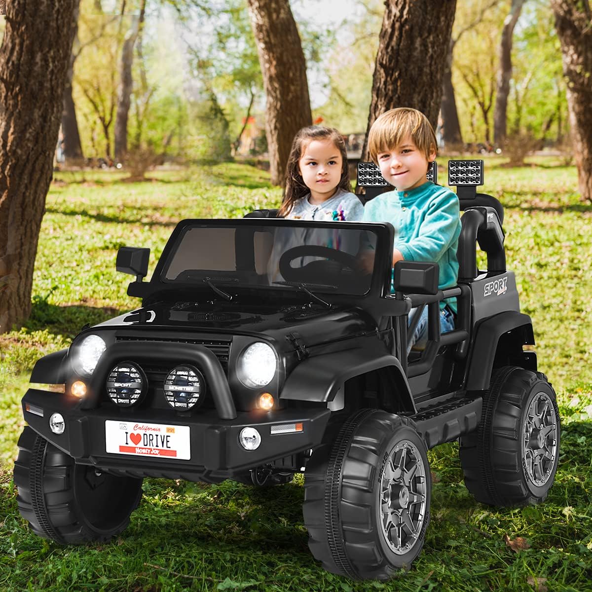 Auto Macchina Elettrica per Bambini 12V, Veicolo Elettrico a Batteria a 2 Posti, con Telecomando 2,4 G, Porta USB e AUX, per Bambini 3+ Anni (Nero)
