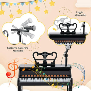 Set Pianoforte Elettrico per Bambini a 37 Tasti, Tastiera Digitale con Microfono Regolabile, Supporto per Spartiti Rimovibile, Funzioni di Record e Playback, per Bambini 3+ Anni (Nero)
