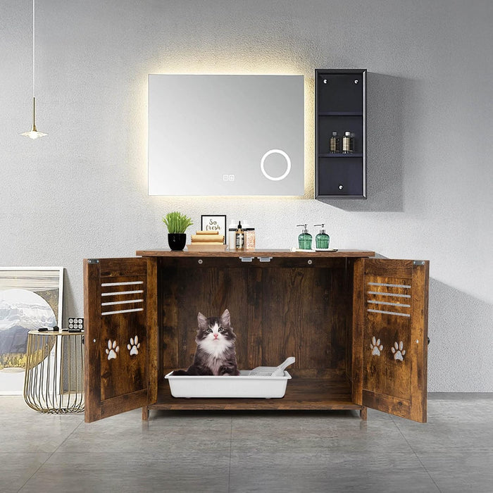 Mobile per Lettiera Gatti, con Doppie Porte a Feritoia, Ingresso Laterale, Cuccia e Toilette, Mobiletto Multiuso per Ingresso e Soggiorno, Portata 50 kg, 70 x 52 x 51 cm