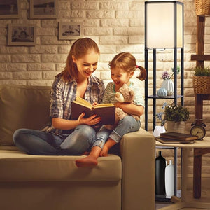 Lampada da Terra da Salotto Design e Moderno, Lampada da Terra con Lampada e 3 Mensole Paralume, Ideale per Soggiorno, Camera da Letto e Studio, Nero