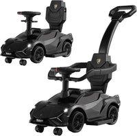 3 in 1 Auto da Spinta, Auto Scorrevole con Paracolpi e Manubrio Rimovibili Musica e Fari, Spazio di Stoccaggio Nascosto e Ruote Universali Staccabili, Bambini 18-24 Mesi (Nero)