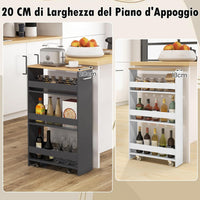 Carrello da Cucina a 4 Ripiani, Carrello in Legno con 4 Ruote Universali, Carrello Scaffale Stretto Salvaspazio con Manico per Bagno, Ufficio e Officina, 47,5 x 20 x 80,5 cm (Grigio)