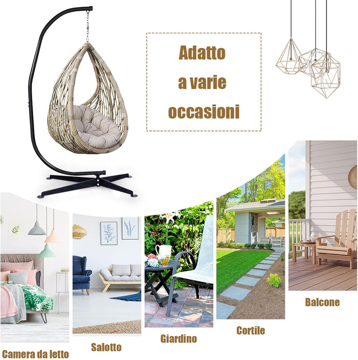 Supporto per Amaca a Sedia a Forma di C, Sostegno per Sedia in Acciaio, Carico Massimo di 150 kg, Nero (Solo Telaio, Senza Amaca a Sedia)