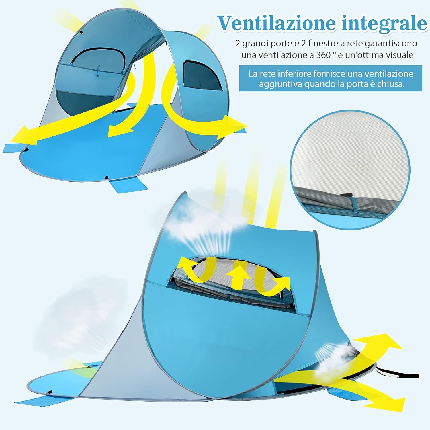 Tenda da Spiaggia per 3-4 Persone,Tenda Pop Up Portatile con Protezione Solare, con 2 Finestre a Rete, per Attivita all’Esterno