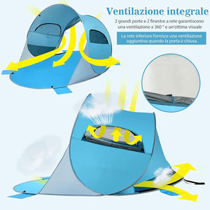 Tenda da Spiaggia per 3-4 Persone,Tenda Pop Up Portatile con Protezione Solare, con 2 Finestre a Rete, per Attivita all’Esterno