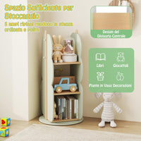 Scaffale Rotante per Bambini, Organizzatore per Giocattoli a 5 Ripiani, Mensola Girevole a 360° per Angolo, Scaffale da Terra per Camera dei Bambini Sala Giochi Asilo, 47,5x47,5x96 cm