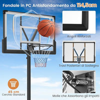 Canestro da Basket Regolabile 125-305 cm in Altezza per Bambini ed Adulti, Canestro con Piantana a Ruote, Canestro con Asta e Base Riempibile per Interno ed Esterno, Nero