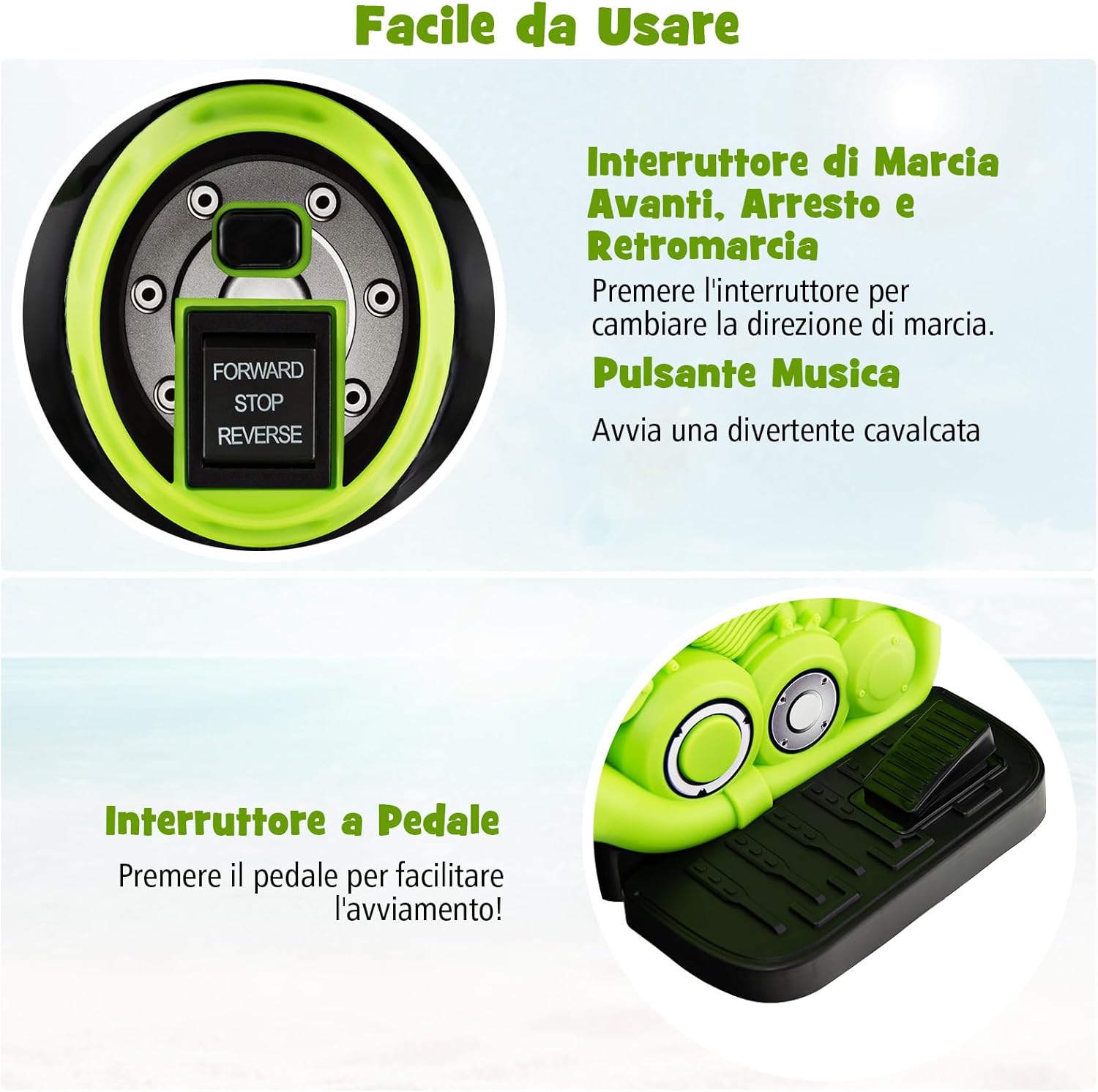 Moto Elettrica per Bambini con Creatore di Bolle, Auto a Bolle per Bambini da 6V, Pulsante Musicale, Faretto a LED, Capacità di 30 kg, per Bambini 3+ anni (Verde)