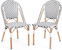 Set di 2 Sedie da Bistrot, Sedia da Pranzo Senza Braccioli con Rattan Intrecciato, Sedia da Giardino con Telaio in Metallo Zincato, Portata 150 kg, 56,5 x 41 x 88,5 cm