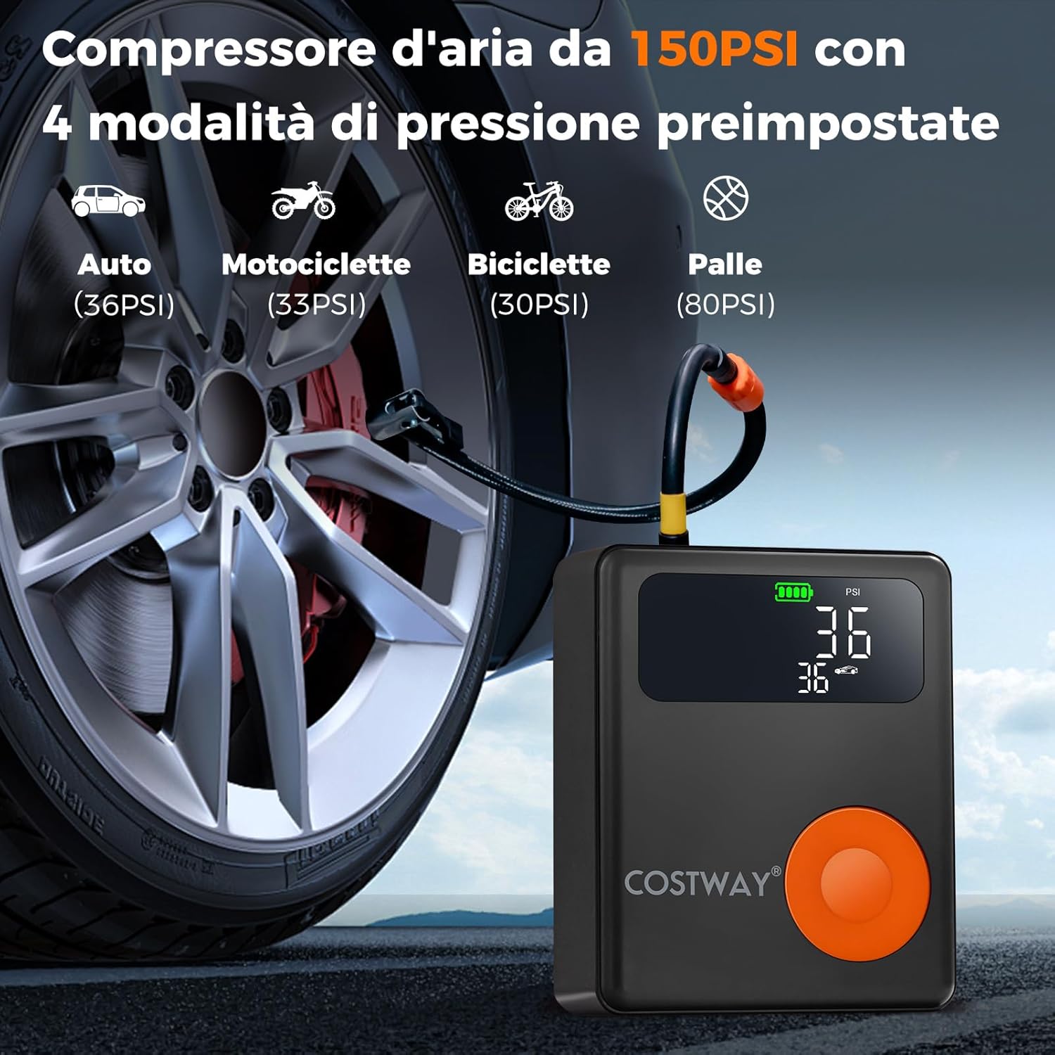 Avviatore di Emergenza con Compressore Aria, 2000A Avviatore di Batteria per Auto 12V con Gonfiatore Digitale da 150 PSI, 13000 mAh, Batteria al Litio Portatile con Schermo LED