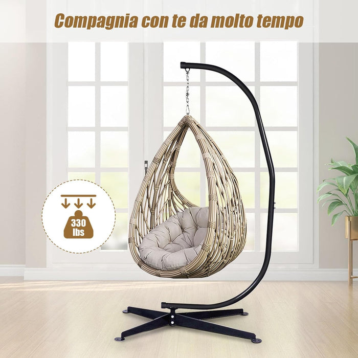 Supporto per Amaca a Sedia a Forma di C, Sostegno per Sedia in Acciaio, Carico Massimo di 150 kg, Nero (Solo Telaio, Senza Amaca a Sedia)