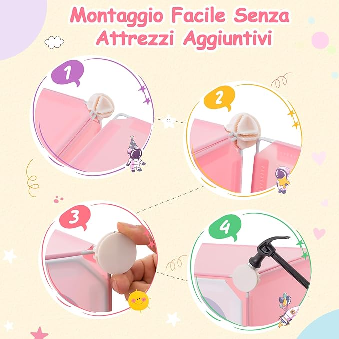 Portatile Guardaroba per Bambini, Armadio Guardaroba Modulare per Bambini con 2 Barre Appendiabiti, per Cameretta Camera da Letto, 107 x 36 x 142 cm (Rosa)