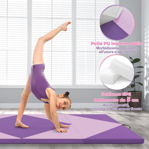 Tappetino Ginnastica Pieghevole 240 CM, Tappetino Fitness con Maniglie e Chiusure a Strappo per Stretching, Yoga, Arti Marziali da Casa e Palestra