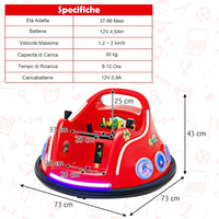 12V Autoscontro Elettrico per Bambini, Macchina Elettrica per Bambini con Design Girevole a 360° Telecomando Luci Musica, Macchina Cavalcabile per Bambini 37-96 Mesi (Rosso)