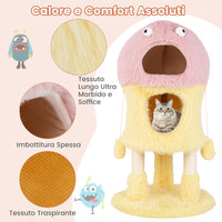 Tiragraffi per Gatti 93 cm, Torre di Gatti a Tema Mostro, Piuma Morbida e Lunga, Palo per Graffio in Sisal e Giocattoli Pendenti, Centro Attività per Gattini a 3 Livelli