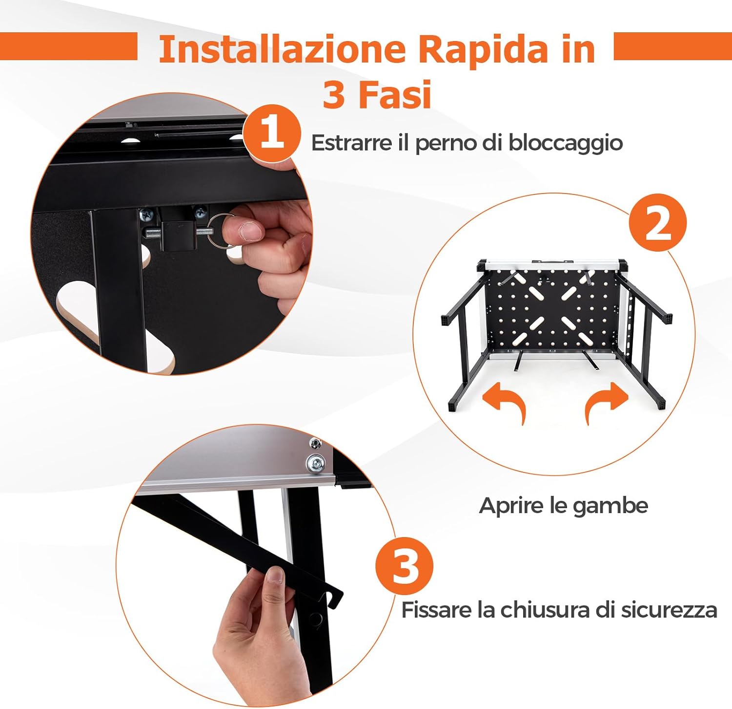 Banco da Lavoro Pieghevole, Tavolo da Lavoro Portatile con 2 Morsetti Rapidi e 4 Clamp Dogs, Telaio in Alluminio e Metallo, Capacità di Carico 454 KG (Modello 3)