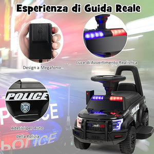 Auto Elettrica per Bambini, Auto della Polizia Giocattolo con Clacson Luce di Avvertimento e Suono della Sirena, Velocità 3 km/h, per Bambini 18-60 Mesi (Nero)