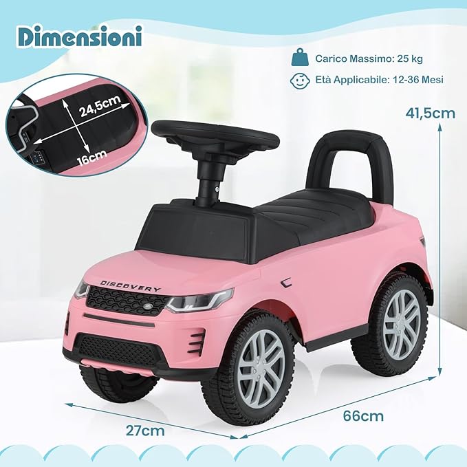 Macchinina Cavalcabile per Bambini, Macchina a Spinta con Clacson, Suoni del Motore e Spazio di Stoccaggio, Auto Giocattolo per Bambini da 1-3 Anni (Rosa)