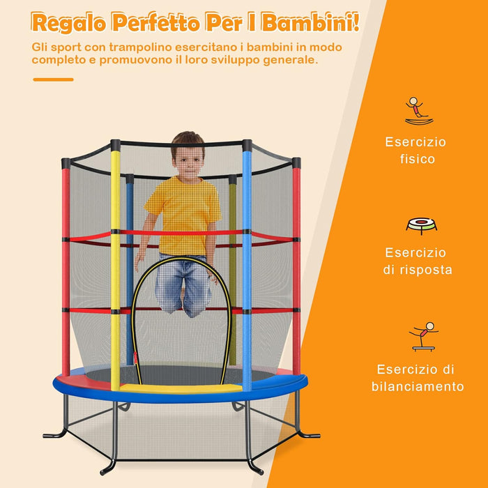 Trampolino Elastico Bambino in Acciaio, Tappeto Elastico Bambini da Esterno e da Interno, con Rete e Cusicnetti Antiscivolo