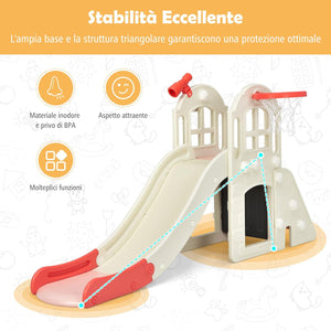 Scivolo per Bambini 6 in 1, Set da Gioco per Bambini con Canestro, Palla, Lancio dell'Anello e Cannocchiale, Ideale per Interni ed Esterni per Ragazzi e Ragazze, 189,5 x 83 x 98 cm (Rosa)