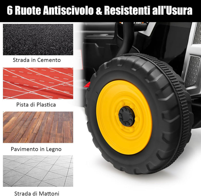 Trattore con Rimorchio Cavalcabile per Bambini 12V, Trattore Elettrico Telecomandato, con Luci e Suoni, 30kg, 3+ Anni (Nero)