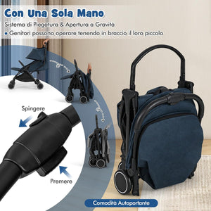 Passeggino Leggero per Bambini, Passeggino da Viaggio con Schienale Regolabile, Passeggino Portatile per Bambini con Schienale Reclinabile e Cappotta Regolabile, per Bambini 0-3 Anni (Blu)