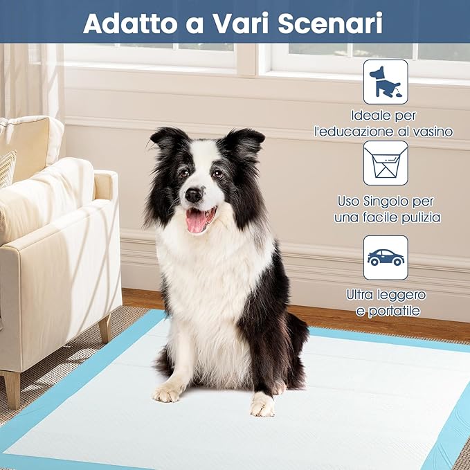 Tappetini Assorbenti per Cani, Tappetini da Interno ed Esterno per Animali Domestici a 6 Strati a Prova di Perdite, Asciugatura Rapida, Monouso per Urine, per Cagnolini (90 x 90 cm)