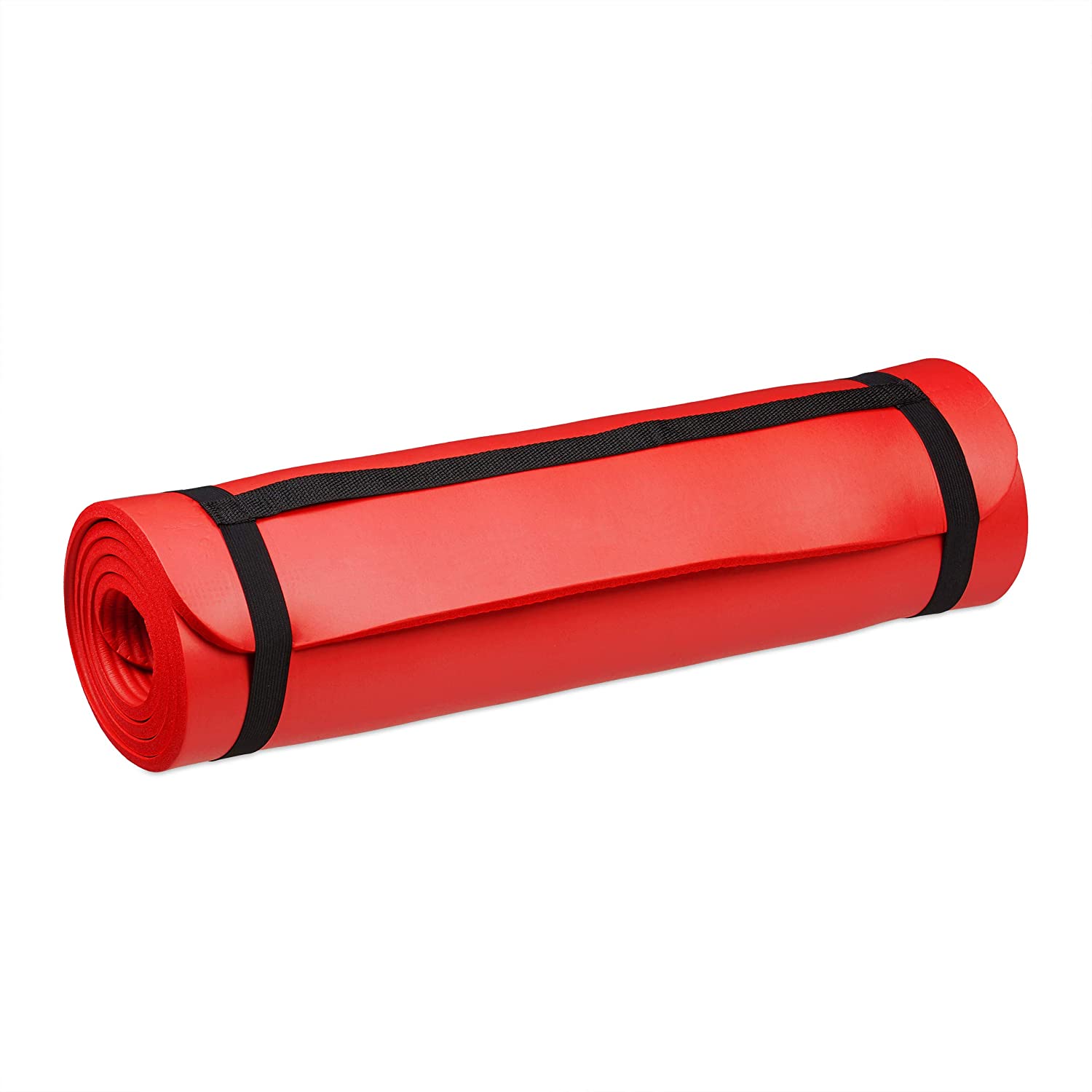 Tappetino yoga spessore 1 cm cinturino in gomma trasporto ginnastica pilates aerobica rosso 13_0002843